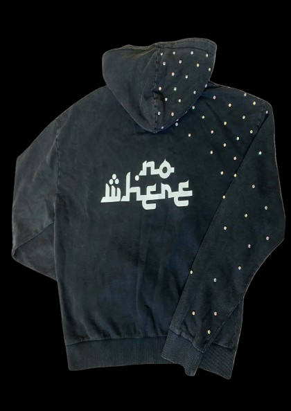 NWR X RHINESTOES washed black hoodie